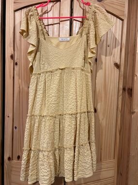 Doe & Rae Yellow Ruffle Tiered Midi Dress